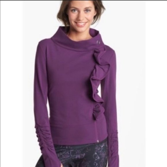Karma San Suu Magenta Purple Zip Sweater Ruffle Trim Size XS - Picture 1 of 11